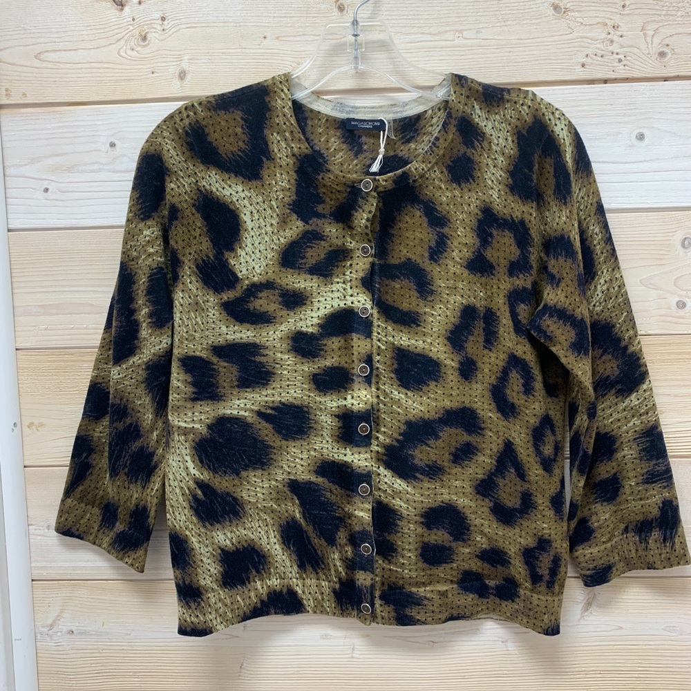 Magaschoni Cashmere Leopard Print Cardigan